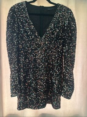 Sequin Long Sleeve V-Neck Party Dress